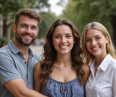 Diverse group of happy, healthy people smiling, representing customer satisfaction and well-being.