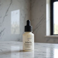 Hezrbathery Advanced Skincare Serum in a bathroom setting