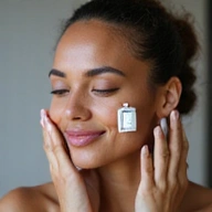 Woman applying Hezrbathery Advanced Skincare Serum to her face